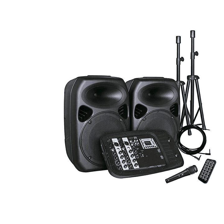 Combo Audio 2 Parlantes Minicomponente + 2 Atriles + Amplificador + Micrófono Inalámbrico Hyundai 1