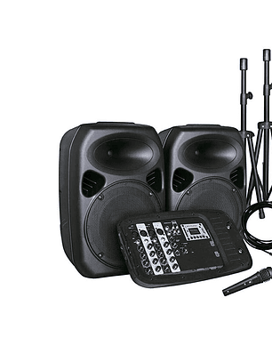 Combo Audio 2 Parlantes Minicomponente + 2 Atriles + Amplificador + Micrófono Inalámbrico Hyundai