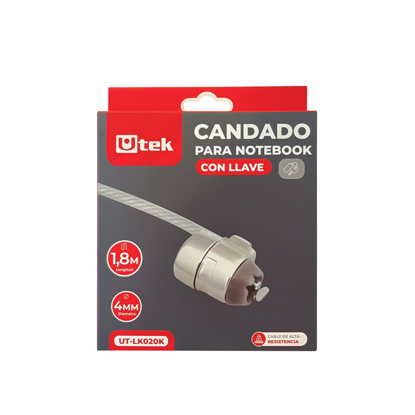 Candado para notebook slot universal con llave, 1,8mts de largo y 4mm espesor / UT-LK020K 2