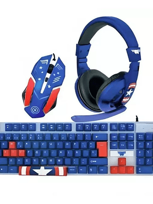 Kit Gamer Capitan Amarica 3 En 1 Teclado Audifonos Mouse
