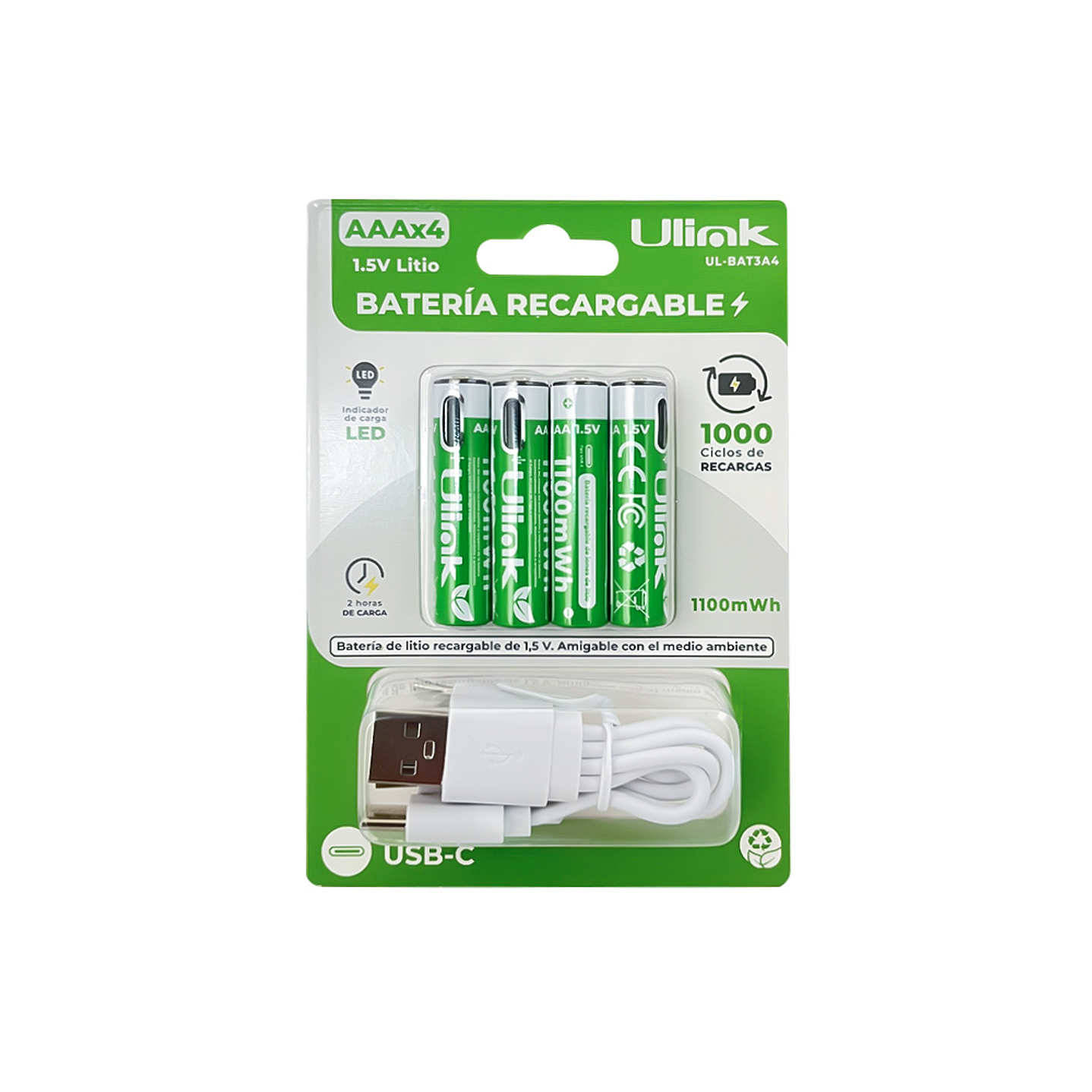 Pilas 4x AAA con carga USB C de 1100mWh Mod. UL-BAT3A4 2