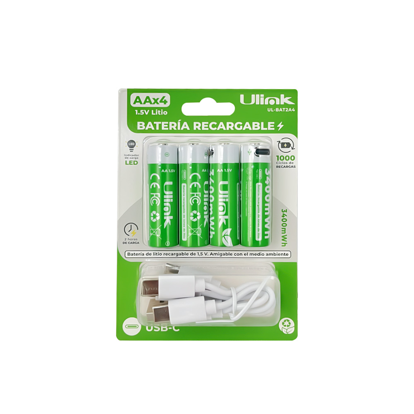 Pilas 4x AA con carga USB C de 3400mWh Mod. UL-BAT2A4 2