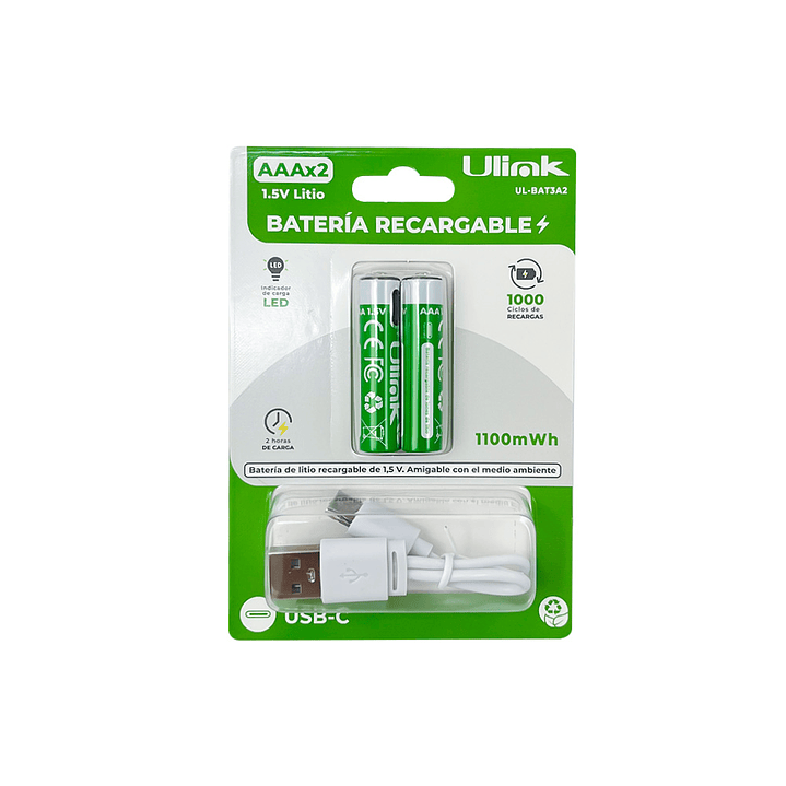 Pilas 2x AAA con carga USB C de 1100mWh Mod. UL-BAT3A2 2