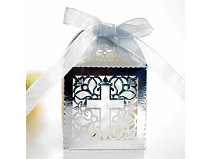 Caja cruz plateada 12 unidades 5x5x8 cm