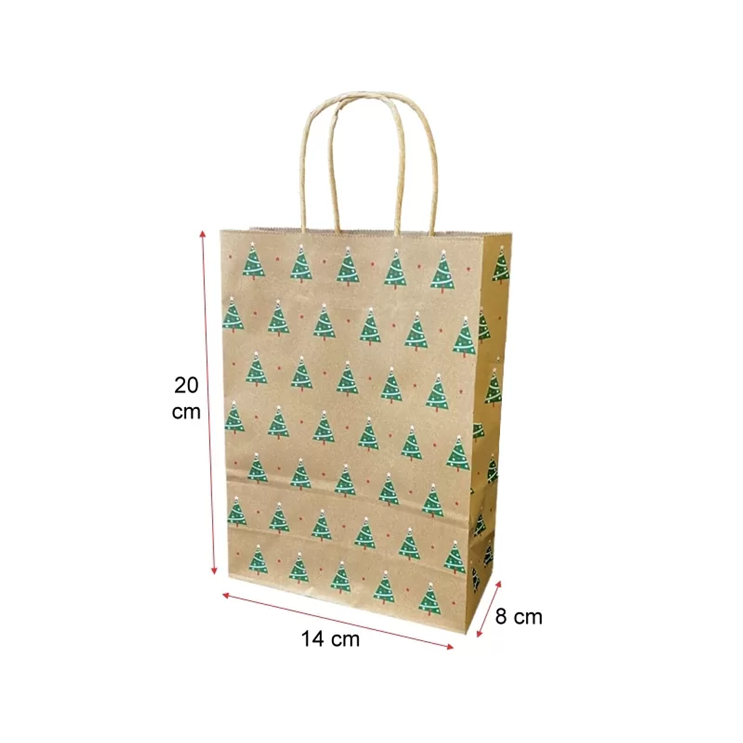 Pack 200 bolsas navideñas de papel kraft 20x14x8 pinos de navidad verdes 1