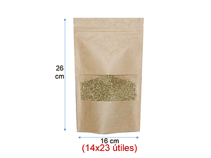 Set 200 bolsas doypack kraft con ventana 14x23 cm