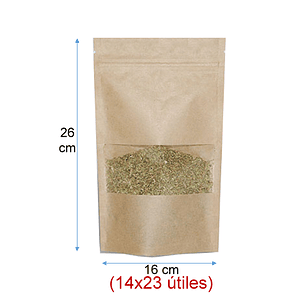 Set 100 bolsas doypack kraft con ventana 12x20 cm