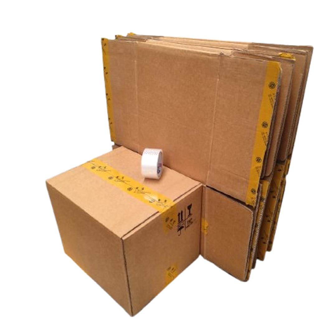 Set 7 cajas de 39x32x32 cartón doble reutilizada 1 cinta de embalaje de regalo 1