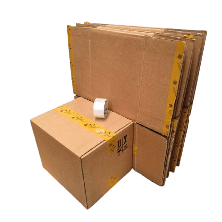 Set 7 cajas de 39x32x32 cartón doble reutilizada 1 cinta de embalaje de regalo 1