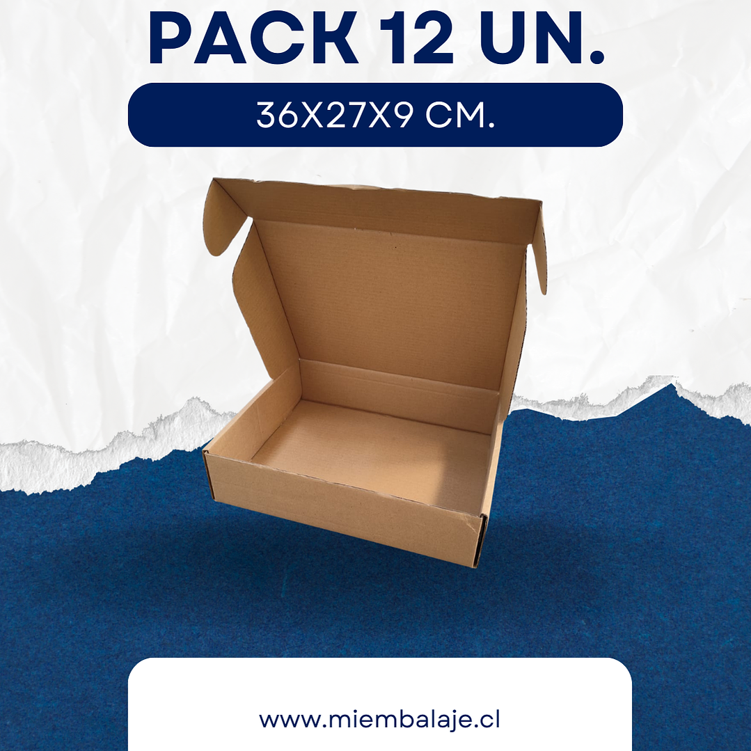 Set 12 cajas autoarmables 36x27x9 cm de cartón microcorrugado 1