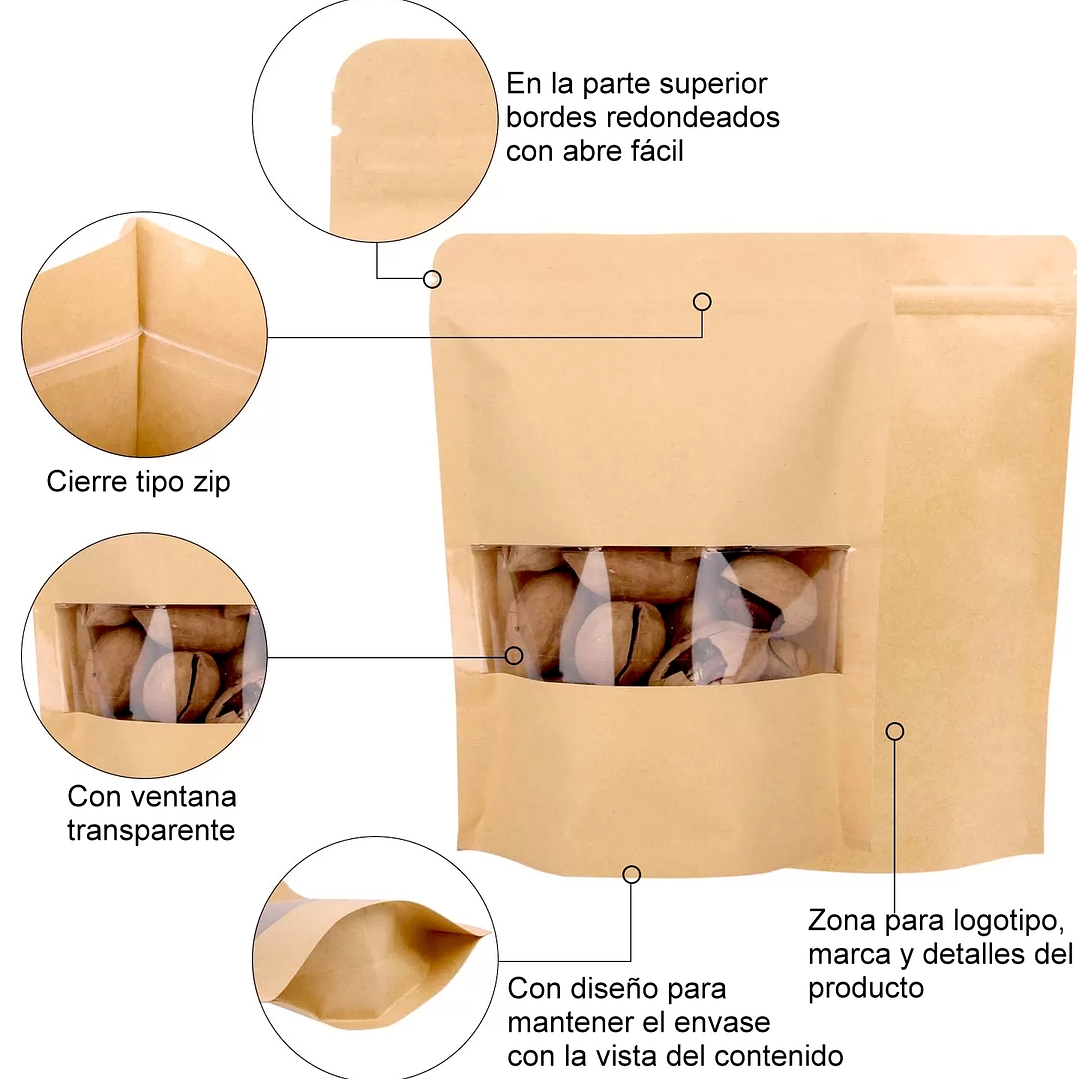 Set 100 bolsas doypack 26x35 cm con ventana 1