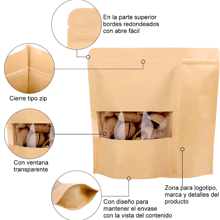 Set 100 bolsas doypack 26x35 cm con ventana 1