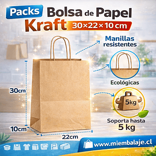 Pack bolsas de papel kraft 30x22x10 cm