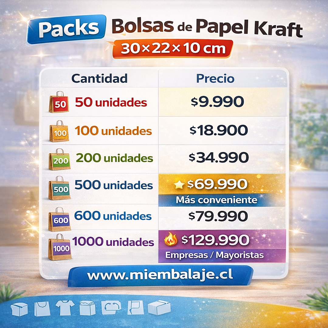 Pack bolsas de papel kraft 30x22x10 cm 2