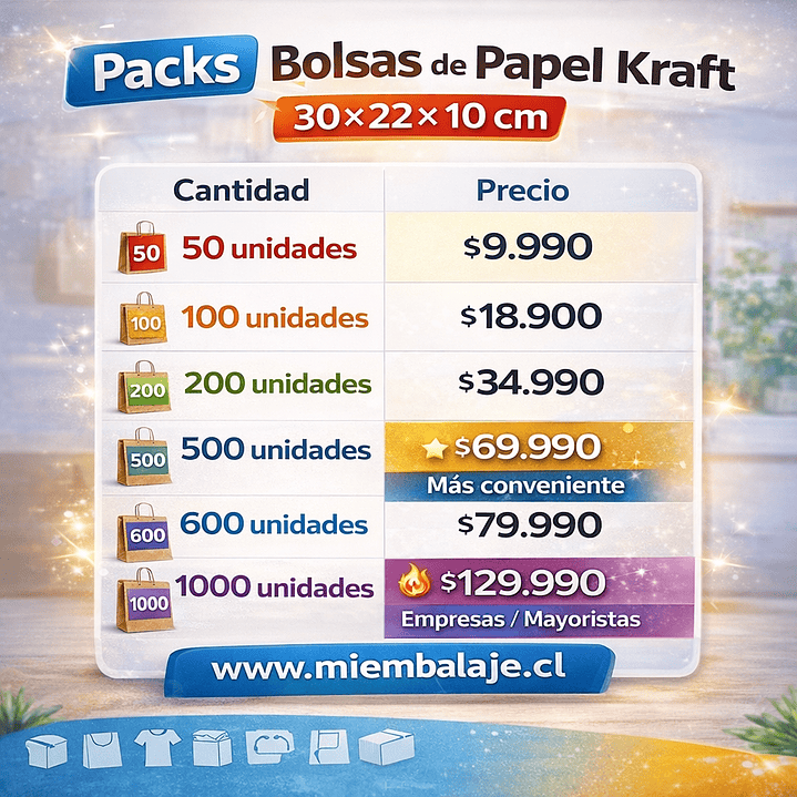 Pack bolsas de papel kraft 30x22x10 cm 2