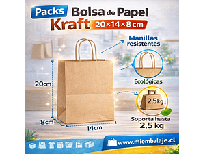 Pack bolsas de papel kraft 20x14x8 cm