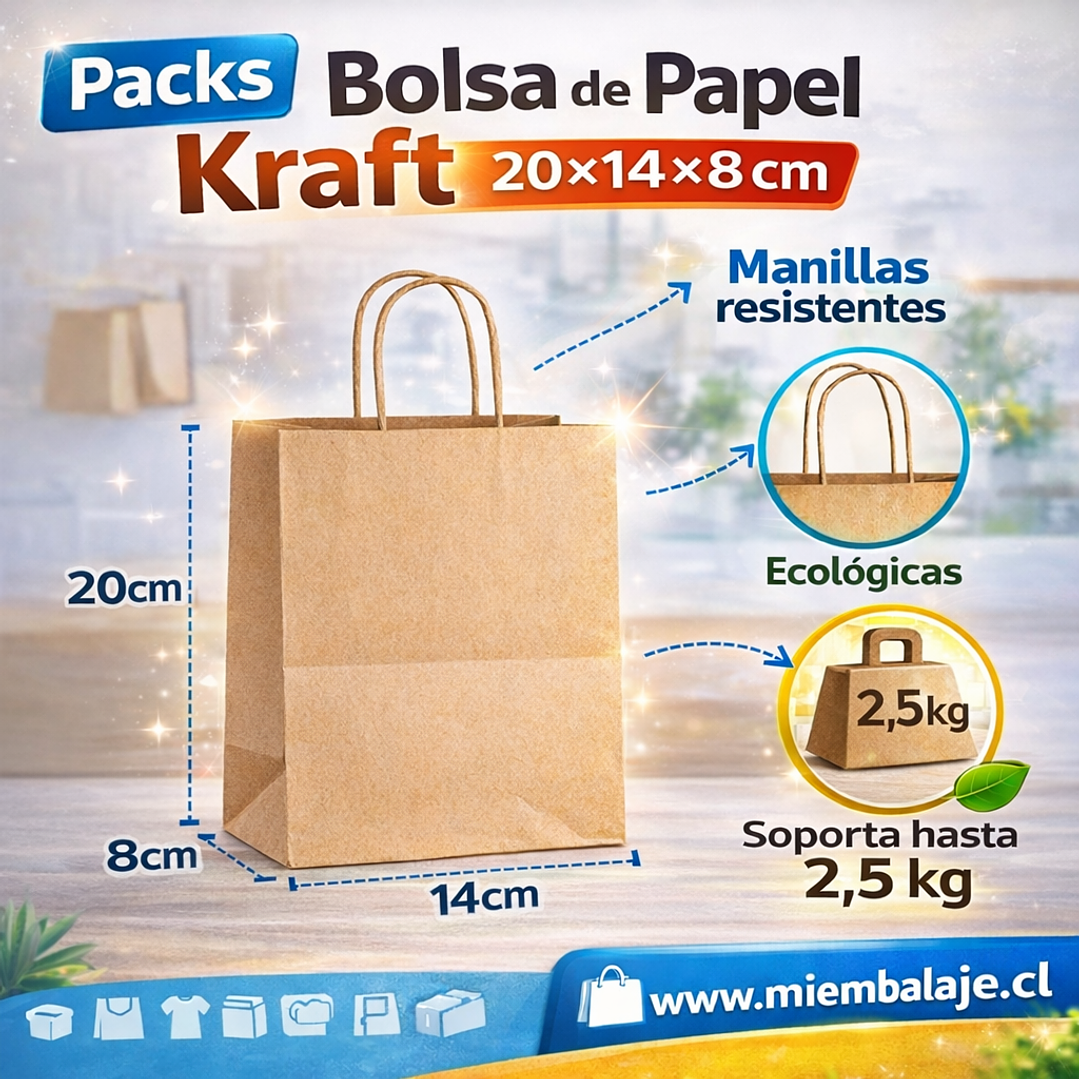 Pack bolsas de papel kraft 20x14x8 cm 1