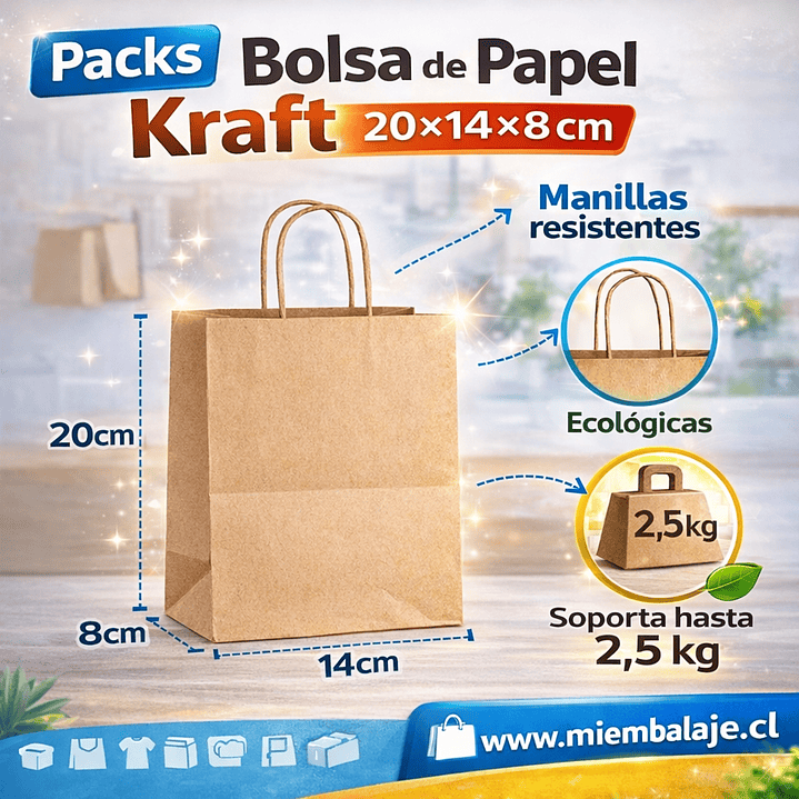 Pack bolsas de papel kraft 20x14x8 cm 1