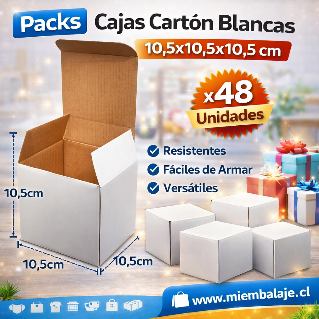 Set 48 cajas blancas 10,5x10,5x10,5 blancas cartón microcorrugado 1