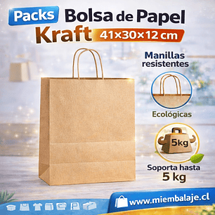 Pack de bolsas de papel kraft 41x30x12 cm 