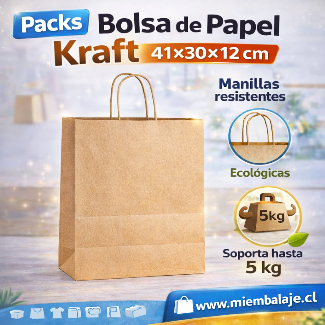 Pack de bolsas de papel kraft 41x30x12 cm  1