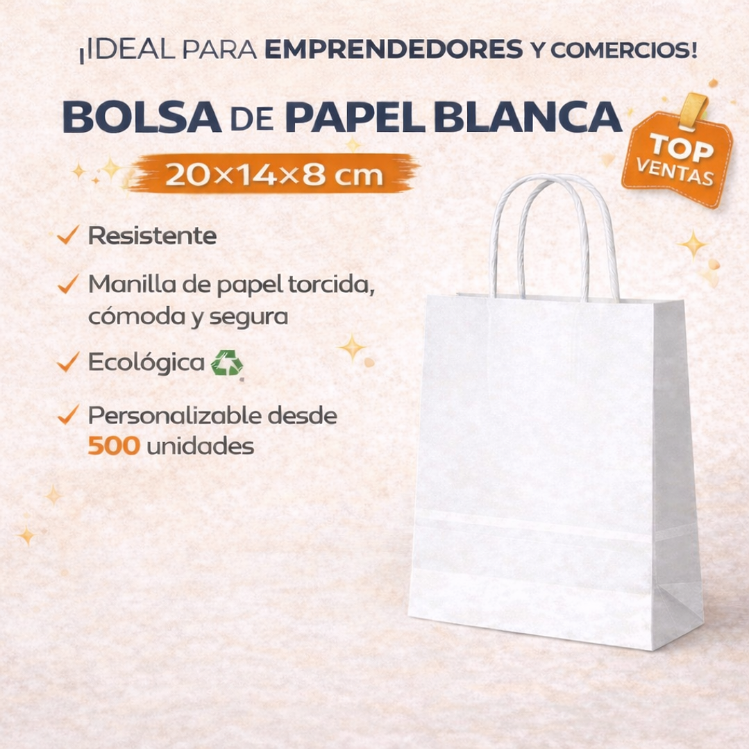 Bolsa blanca 20x14x8 cm manilla torcida 1