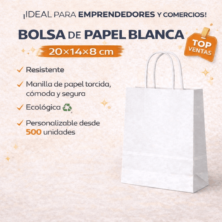 Bolsa blanca 20x14x8 cm manilla torcida 1