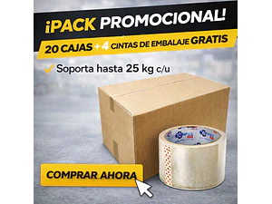 Pack promo 20 cajas de cartón 60x40x40 20 C y 4 CINTAS 40mts 48 mm de regalo
