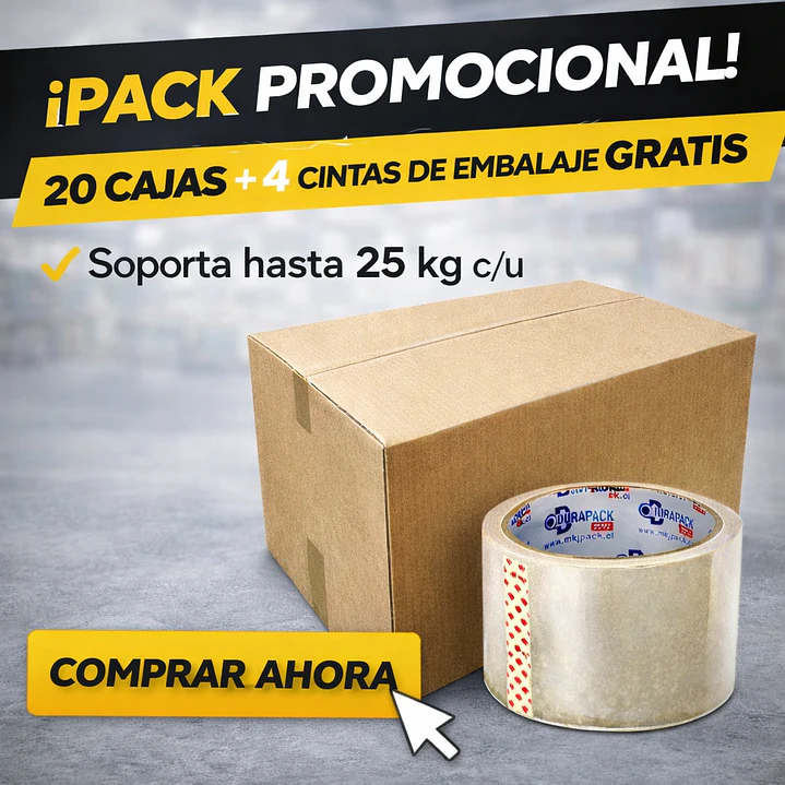 Pack promo 20 cajas de cartón 60x40x40 20 C y 4 CINTAS 40mts 48 mm de regalo 1