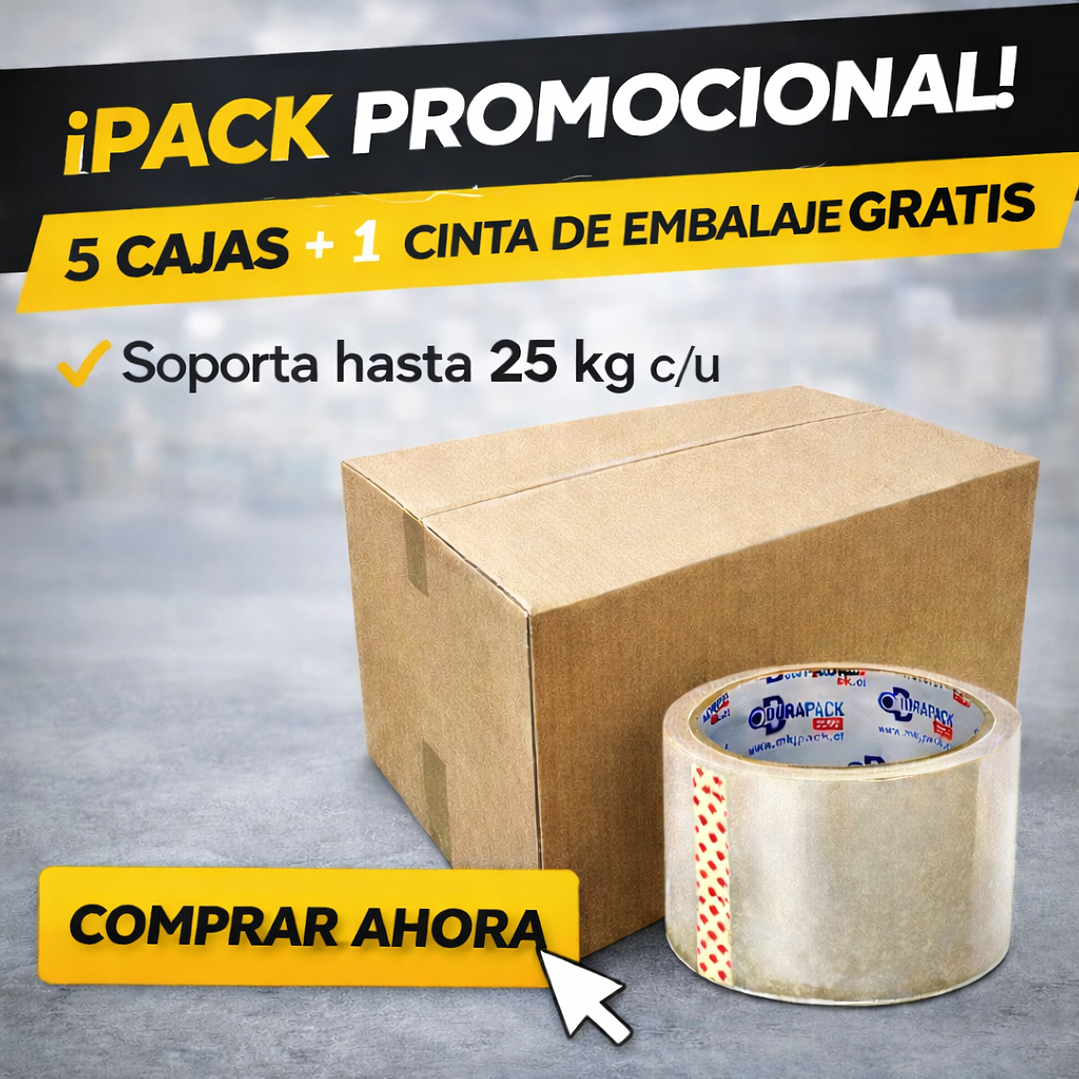 Pack 5 cajas de cartón 60x40x40 20 C + cinta de embalaje de regalo 1