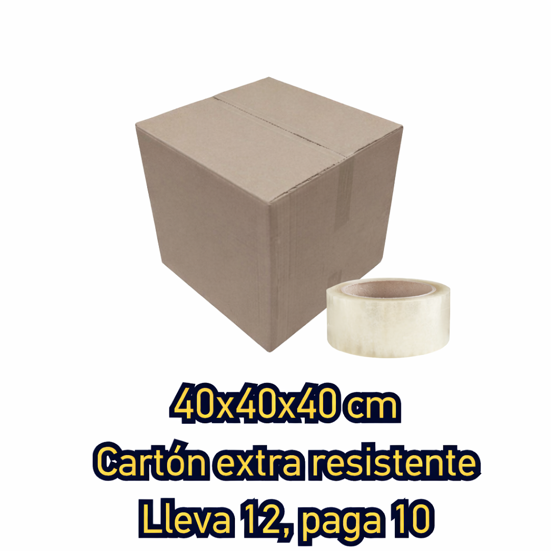  pack 12 unidades caja 40x40x40 ultra resistente + cinta de embalaje de regalo 1