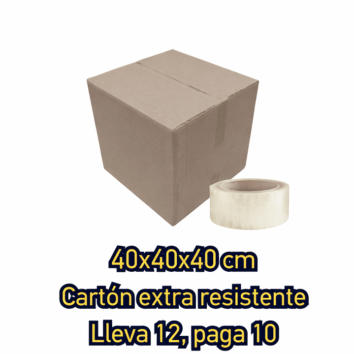  pack 12 unidades caja 40x40x40 ultra resistente + cinta de embalaje de regalo 1