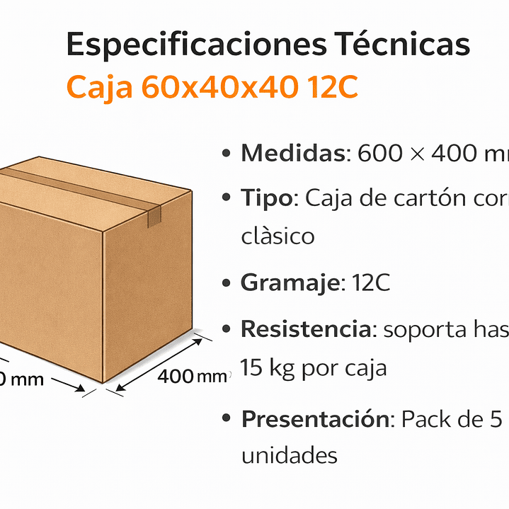 Pack 5 cajas de cartón 60x40x40 cm + cinta embalaje  2