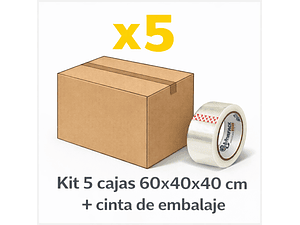 Pack 5 cajas de cartón 60x40x40 cm + cinta embalaje 