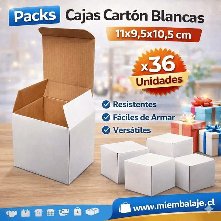 Set 36 cajas blancas 11,0x9,5x10,5 blancas cartón microcorrugado 2