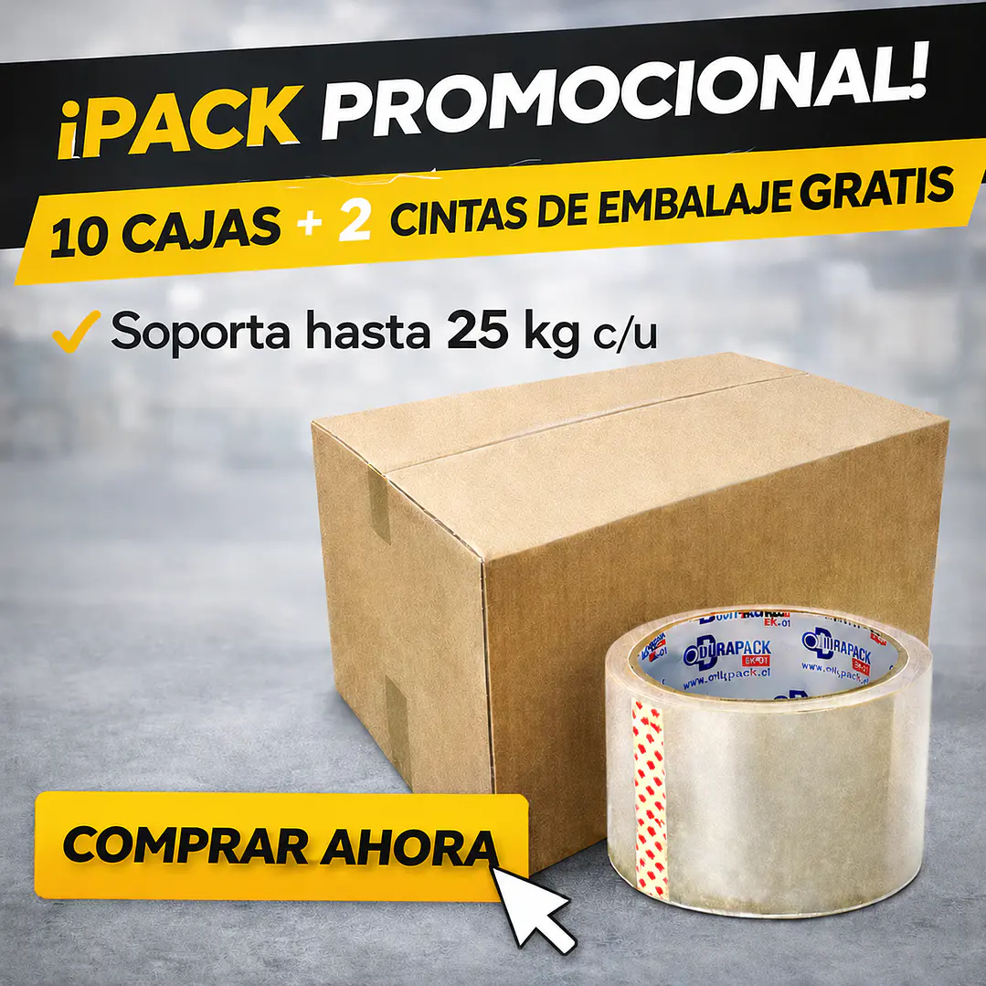 Pack 10 cajas de cartón 60x40x40 20 C + 2 cinta de embalaje de regalo 1