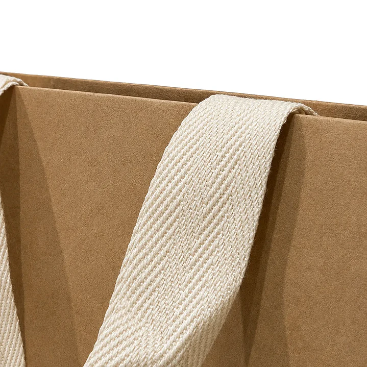 pack 50 Bolsas De Papel kraft premium 30X20X6 cm con manilla de algodón tejido 3