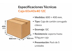 Pack cajas de cartón 60x40x40 cm + cintas embalaje 