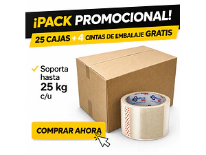 Pack promo 25 cajas de cartón 60x40x40 20 C y 4 CINTAS 40mts 48 mm de regalo