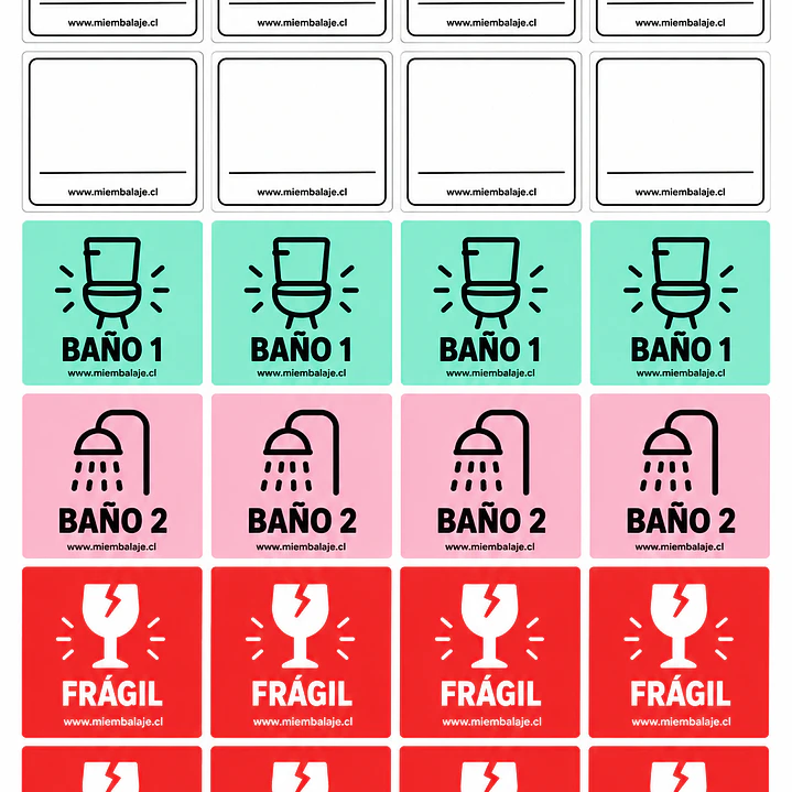 kit organiza tu mudanza “72 etiquetas 6x6 cm + Guía práctica de mudanza”. 3