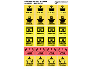 kit organiza tu mudanza “72 etiquetas 6x6 cm + Guía práctica de mudanza”.