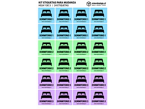 kit organiza tu mudanza “72 etiquetas 6x6 cm + Guía práctica de mudanza”.