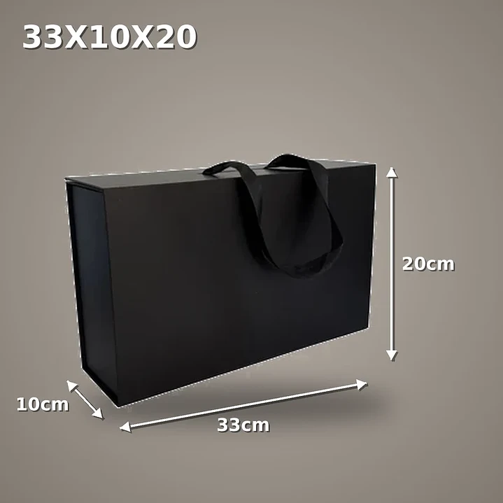 Caja Magnética Negra Premium para Packaging Elegante 33x20x10 con manilla cierre imantado 1