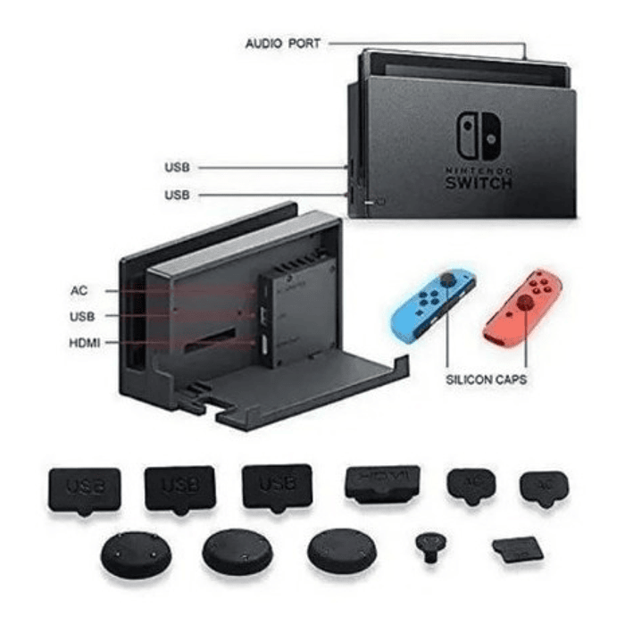 Kit Protector Nintendo Switch Bolso Lámina Grip Case Joy 7 en 1 2