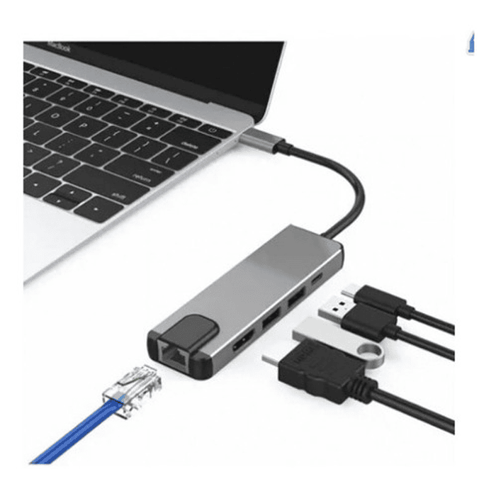 Adaptador Hub Usb Tipo C 5 En 1 Usb - Hdmi - Giga Lan Rj45 2