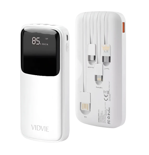 Batería Portátil Con Cables De Carga Power Bank Sintética Negra