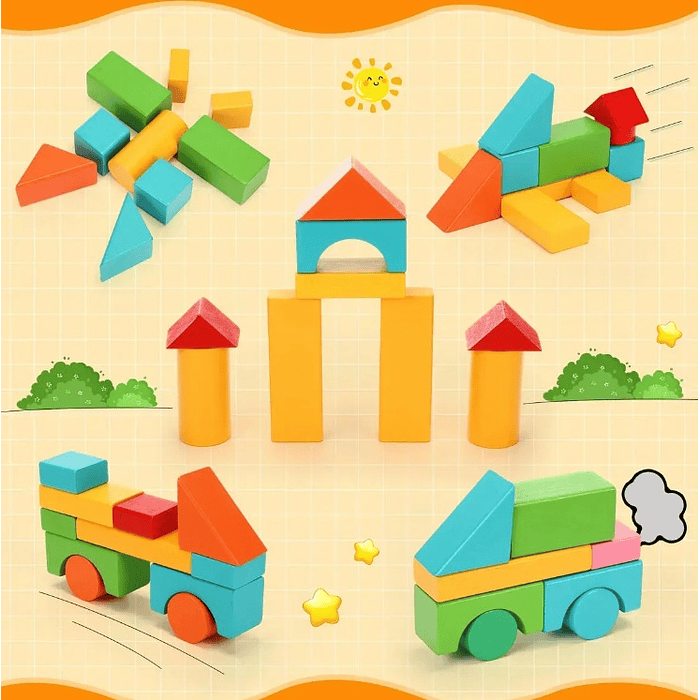 Juego De Bloques De Construcción Madera Niños Regalos 100 piezas 3