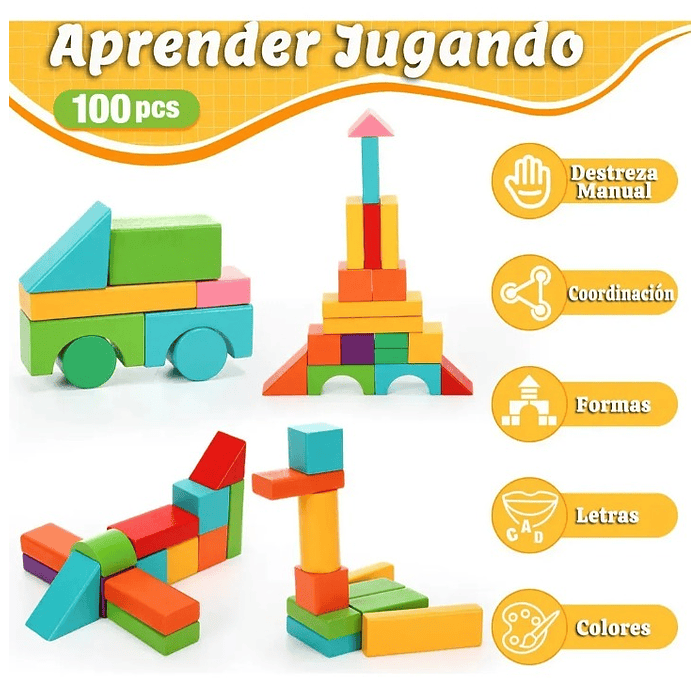 Juego De Bloques De Construcción Madera Niños Regalos 100 piezas 6