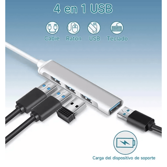 Hub Usb 3.0 Y 2.0 4 Puertos De Aluminio, Velocidad 5gbps 2