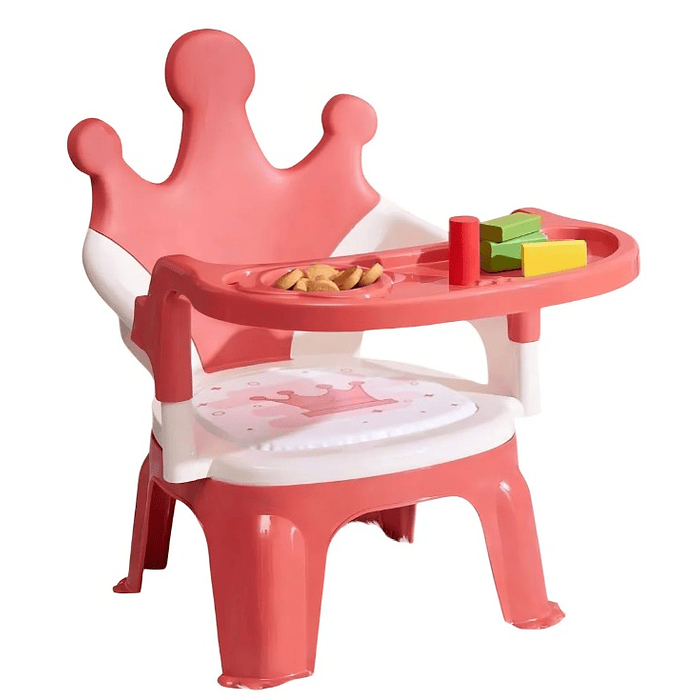 Silla Para Comer Portátil De Bebé Niños 2 En 1 Con Corona ROSA 2